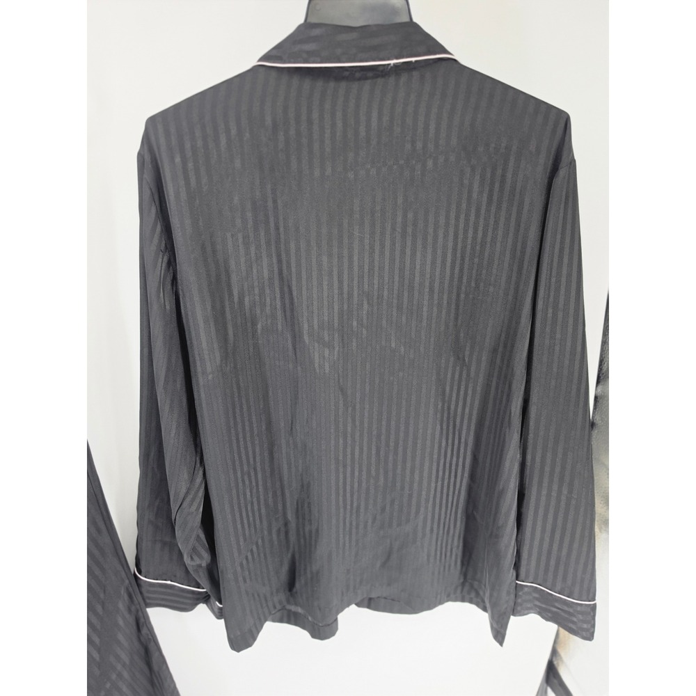 Victorias Secret Pajama Set Black Satin Tonal Stripe Button Top Pants Large - Picture 8 of 9